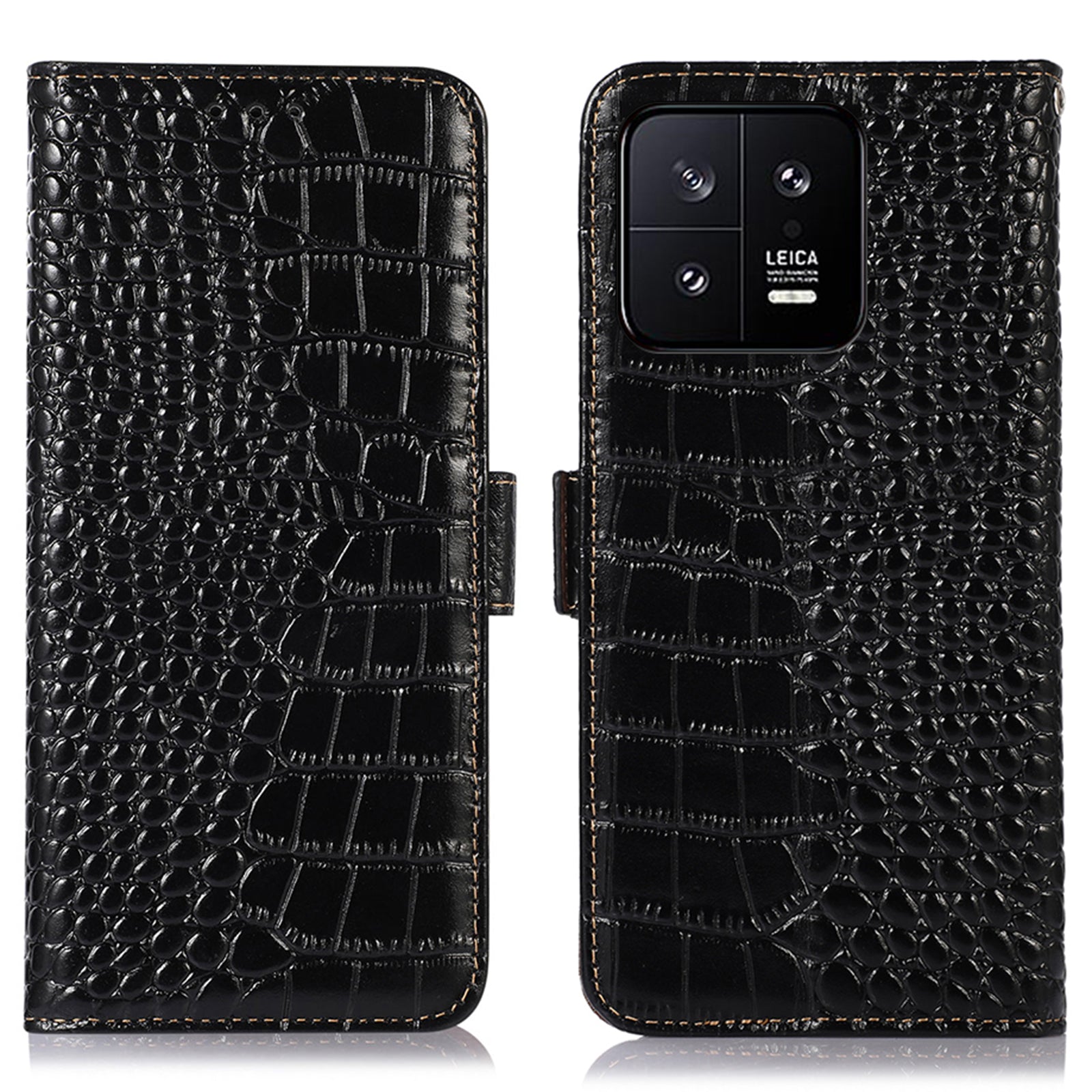 RFID Blocking Phone Case For Xiaomi 13 5G Foldable Stand Crocodile Texture Genuine Cowhide Leather Flip Wallet Cell Phone Cover RFID Blocking Phone Case For Xiaomi 13 5G Foldable Stand Crocodile Texture Genuine Cowhide Leather Flip Wallet Cell Phone Cover